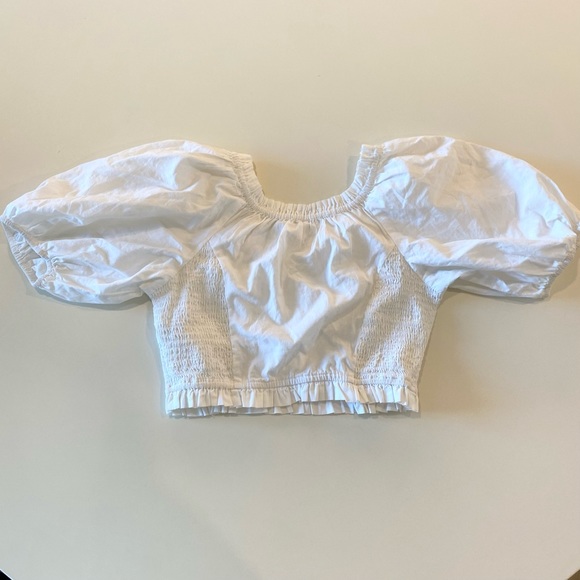 Free People White Crop Top Puff Sleeves - Picture 9 of 9